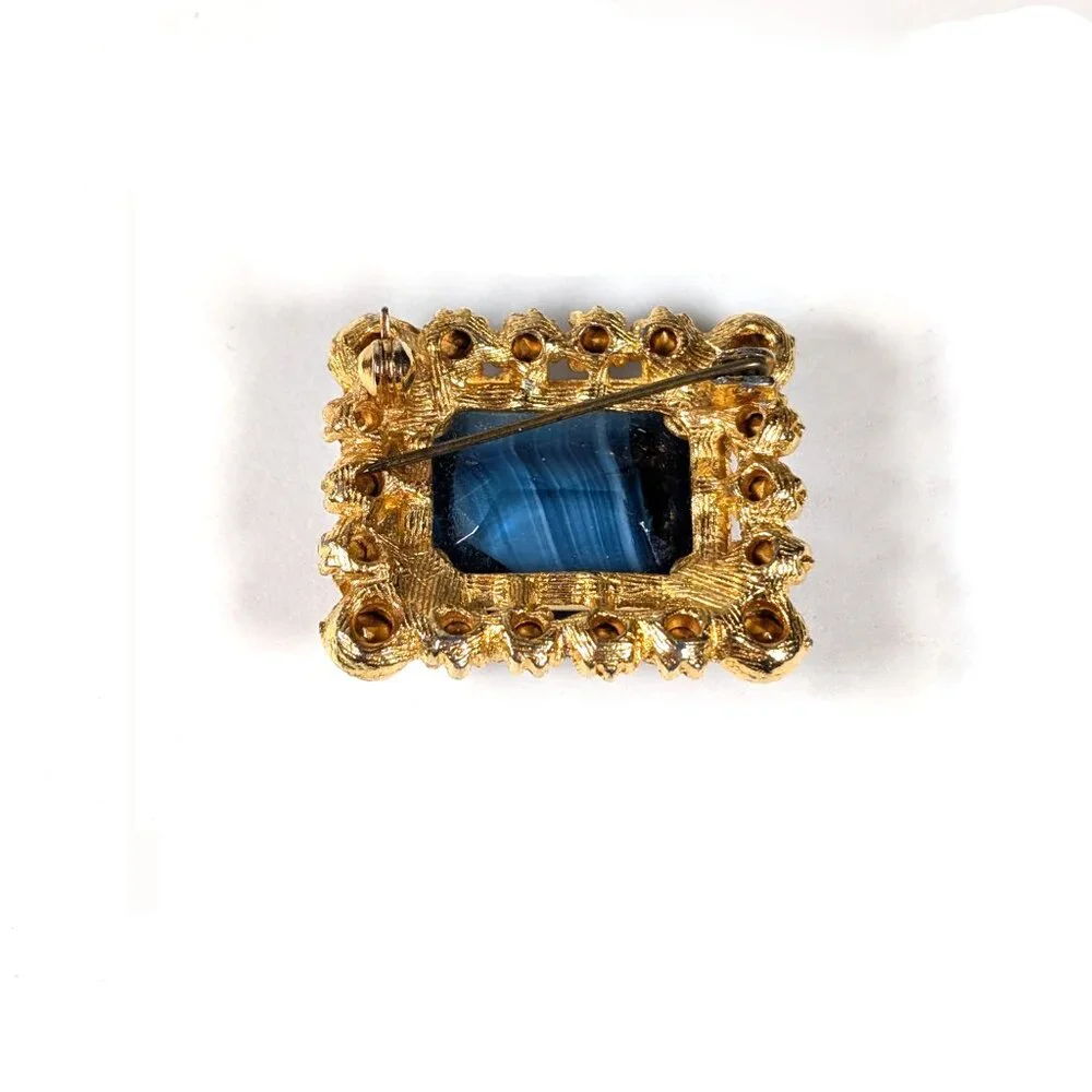 Vintage Slag Glass Brooch in Ocean Blue - Picture 4 of 4